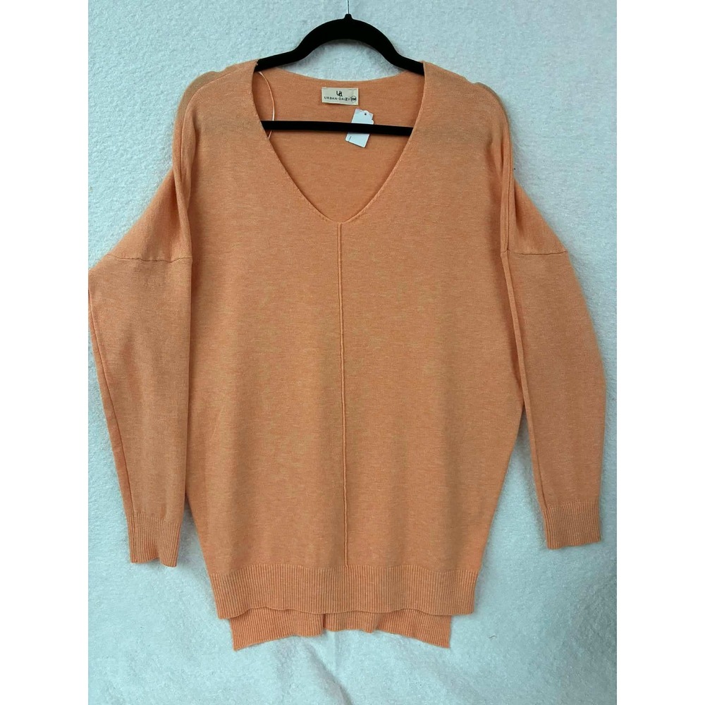 Size M/L Urban Daizy Womens Peach Orange V-Neck Oversized Tunic Sweater